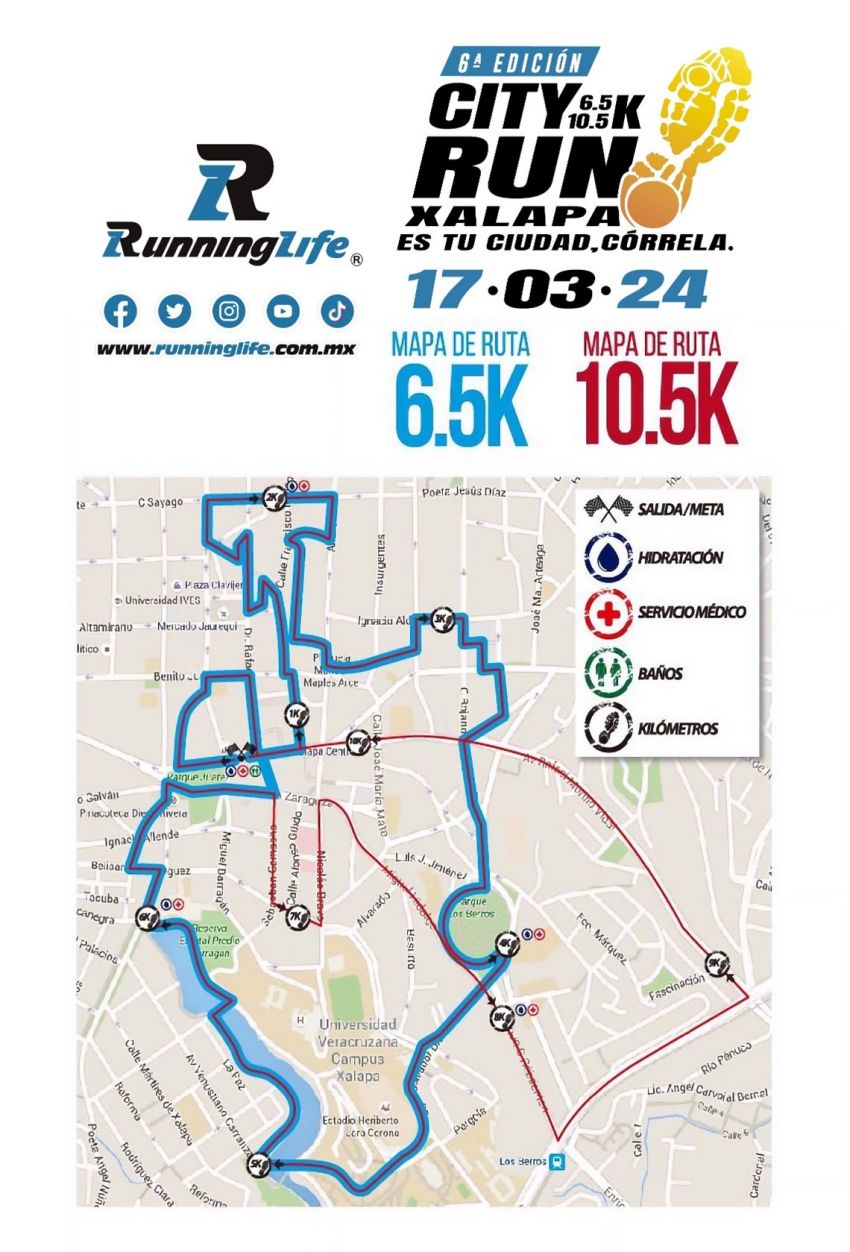 6ª. EDICIÓN CITY RUN XALAPA 6.5K y 10.5K ES TU CIUDAD, CÓRRELA 2024 Ruta
